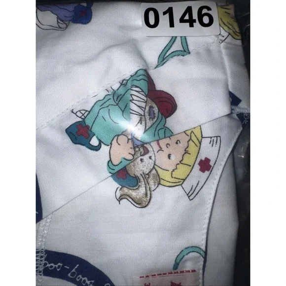 Fashion Scrubs Women's V Neck Scrub Top Plus Size 3XL Cute Nurse Stitching Bunny - Picture 5 of 5